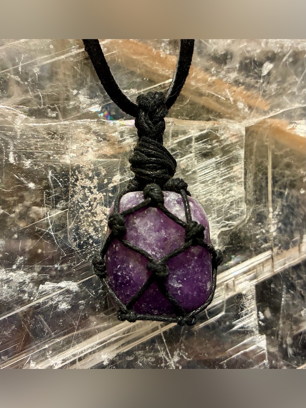 Handcrafted Lepidolite Stone Macrame Necklace - Boho Women's Jewelry